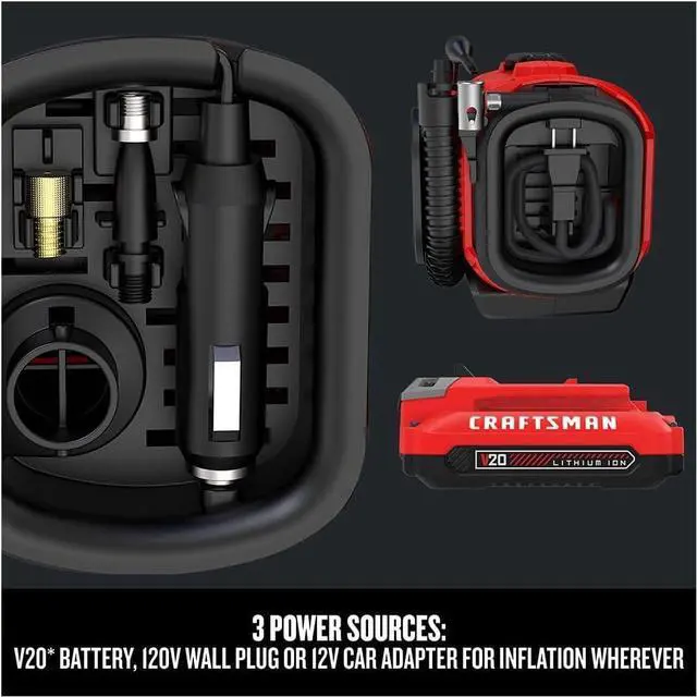 Alt view image 4 of 7 - V20 Tire Inflator, Portable Air Compressor, 3 Modes: Cordless, 120V Corded, and 12V Car Adapter, Air Pump, Battery Sold Separately (CMCE520B)