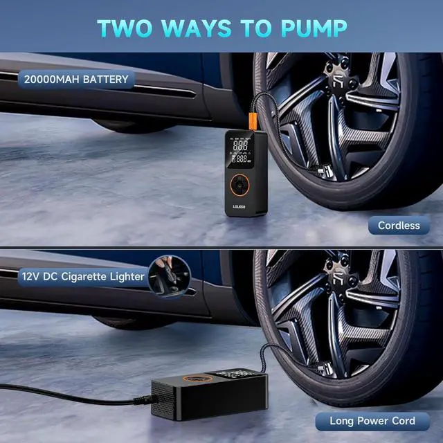 Alt view image 6 of 7 - Tire Inflator Portable Air Compressor-Air Pump 20000mAh & 150PSI Cordless Electric for Car, Motorcycle, Bike, Ball, with Tire Gauge Pressure, Dual-Use Type (Black)