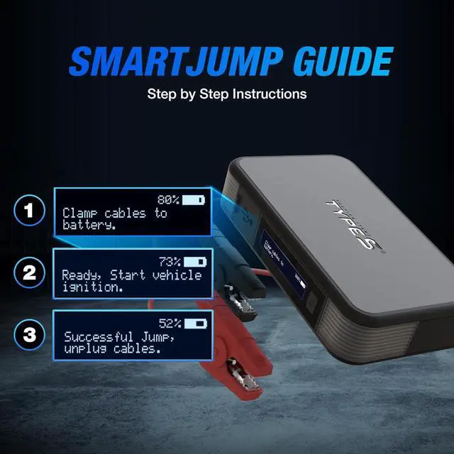 Alt view image 3 of 7 - Type S Dynamic Light DL20 1000A Car Battery Jump Starter 12V 6L Gas 3L Diesel LCD Display, Car Jumper Starter Portable Charger, Jump Box, Power Bank, Emergency Hazard Lights, UL Listed - Gray