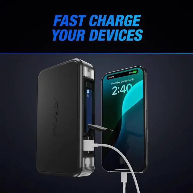 Alt view image 4 of 7 - Type S Dynamic Light DL20 1000A Car Battery Jump Starter 12V 6L Gas 3L Diesel LCD Display, Car Jumper Starter Portable Charger, Jump Box, Power Bank, Emergency Hazard Lights, UL Listed - Black