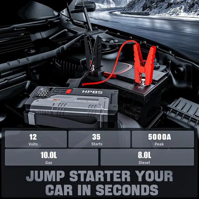 Alt view image 2 of 7 - Jump Starter with Air Compressor - 5000A Portable Car Jump Starter with 150 PSI Tire Inflator for Up to 10.0L Gas and 8.0L Diesel Engines, 12V Jump Starter Box with LCD Display