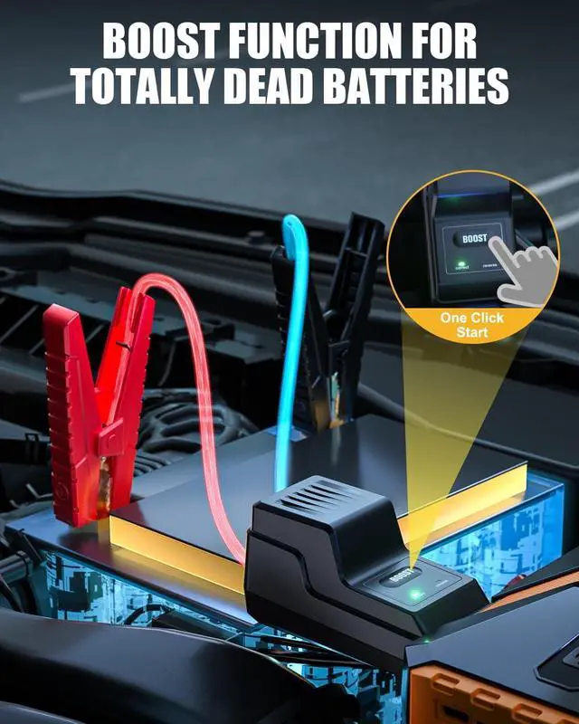 Alt view image 3 of 7 - V10 3500A Jump Starter, Portable Car Starter (9.5L Gas,7.5L Diesel Engine) 12V Lithium Jump Box, Auto Battery Booster Power Pack, Car Battery Charger Jumper Starter with Type C Quick Charge