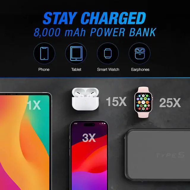Alt view image 5 of 7 - Type S Dynamic Light DL20 1000A Car Battery Jump Starter 12V 6L Gas 3L Diesel LCD Display, Car Jumper Starter Portable Charger, Jump Box, Power Bank, Emergency Hazard Lights, UL Listed - Gray
