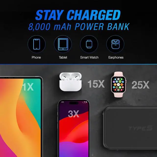 Alt view image 5 of 7 - Type S Dynamic Light DL20 1000A Car Battery Jump Starter 12V 6L Gas 3L Diesel LCD Display, Car Jumper Starter Portable Charger, Jump Box, Power Bank, Emergency Hazard Lights, UL Listed - Black