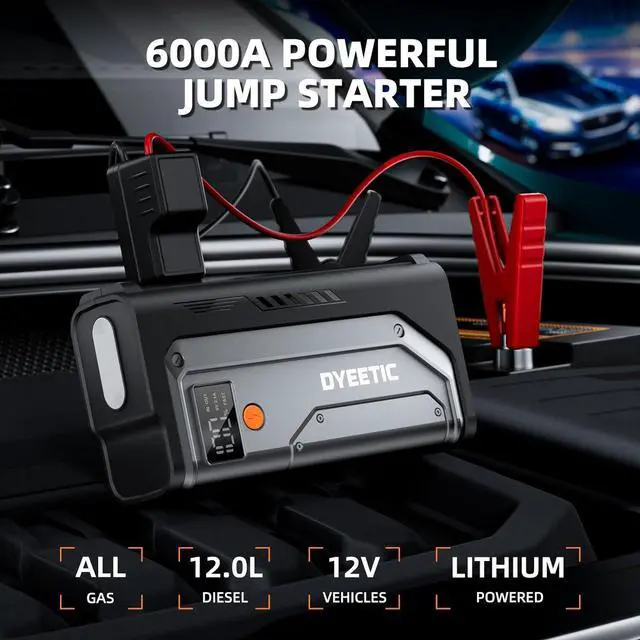 Alt view image 2 of 7 - 6000A Jump Starter, 12V Portable Car Jump Starter Battery Pack (All Gas and 10.0L Diesel Engines), 26800mAh Lithium Jump Box with Booster, LED Light, Jumper Cable