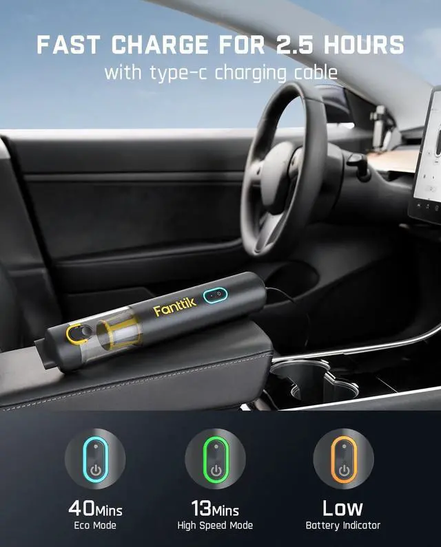Alt view image 4 of 7 - Slim V8 APEX Car Vacuum, 4-in-1 Portable Mini Cordless Vacuum with 19000pa Suction Power, Type-C Charge, 2 Suction Modes, Handheld Vacuum for Car, Office Desk, Keyboards (Gray)