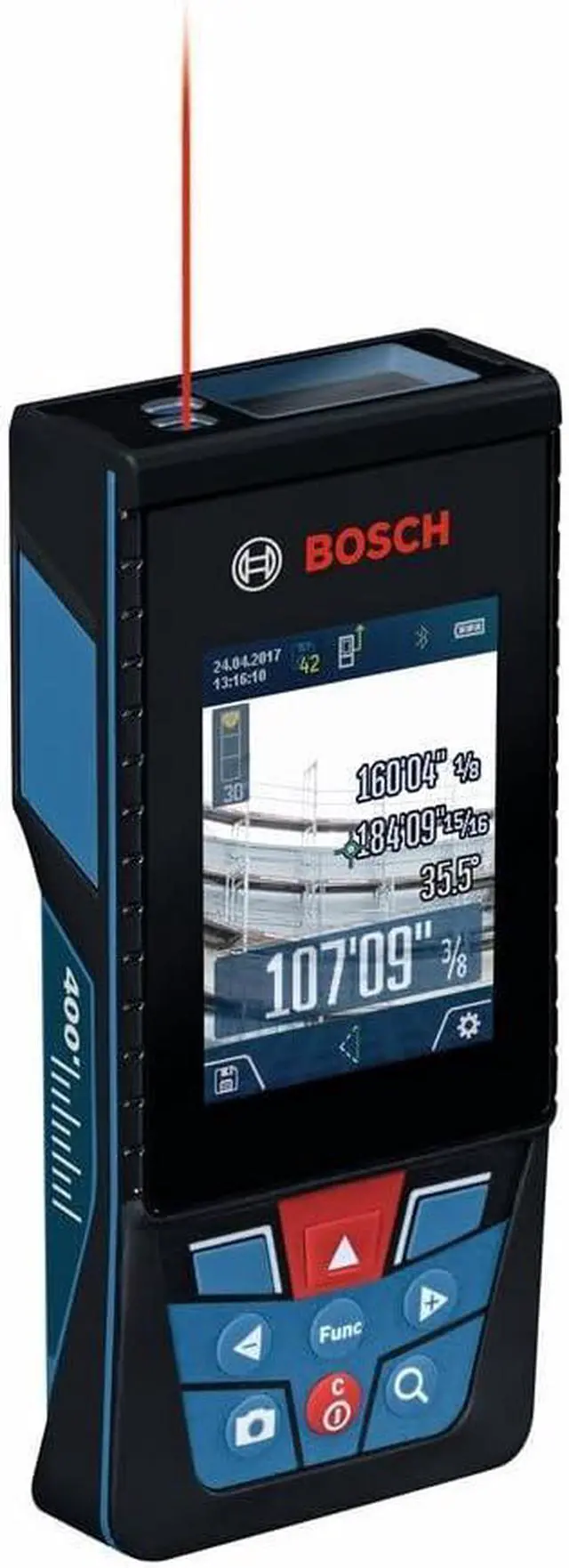 Main image of BOSCH GLM400CL 400 Ft Blaze Outdoor Connected Laser Measure, Includes 1.0 Ah 3.7V Lithium-Ion Battery & Charger, Micro USB Cable, Hand Strap, & Pouch