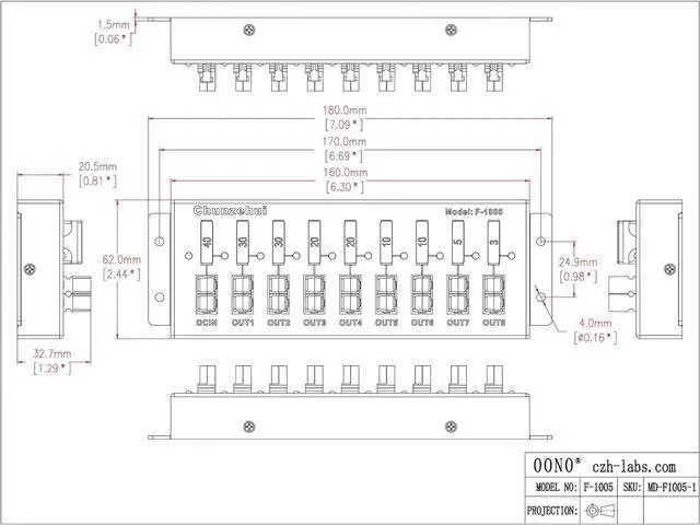 Alt view image 7 of 7 - F-1005 9 Port 40A Connector Power Splitter Distributor Source Strip, 1 Input and 8 Output.