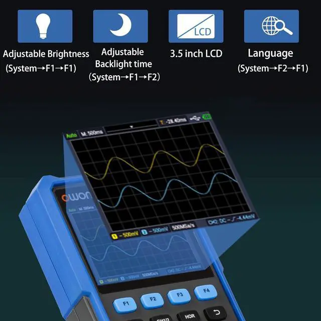 Alt view image 3 of 6 - HDS242 Oscilloscope, 40MHz Bandwidth 2CH Handheld Oscilloscope Multiumeter 2 in 1 Digital Oscillograph for Electronic Measurement, Circuit Design or Test