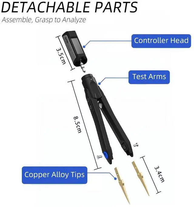 Alt view image 3 of 6 - DT71 Tweezer-Style LCR Meter, Digital Tweezer Tester, Electronic Component Analyzer, Tester for SMD/Resistor/Capacitor/Inductance/Voltage/Frequency/Diode, Automatic Component Recognition