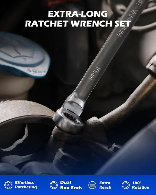 Alt view image 2 of 7 - 6-Piece Ratcheting Wrench Set, Metric 8-19 mm Flex Head Ratcheting Wrench Set, Extra Long Ratchet Wrench Set with 72 Tooth Gear & Double Box End