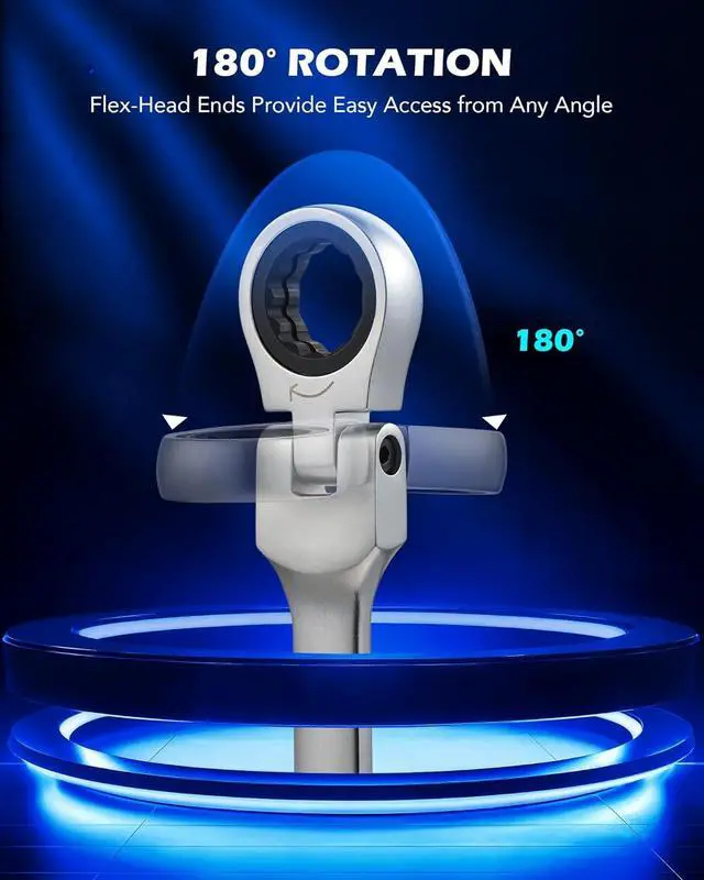 Alt view image 4 of 7 - 6-Piece Ratcheting Wrench Set, Metric 8-19 mm Flex Head Ratcheting Wrench Set, Extra Long Ratchet Wrench Set with 72 Tooth Gear & Double Box End