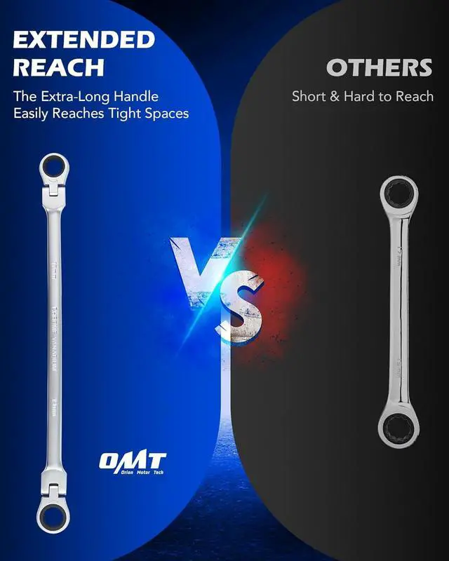 Alt view image 5 of 7 - 6-Piece Ratcheting Wrench Set, Metric 8-19 mm Flex Head Ratcheting Wrench Set, Extra Long Ratchet Wrench Set with 72 Tooth Gear & Double Box End