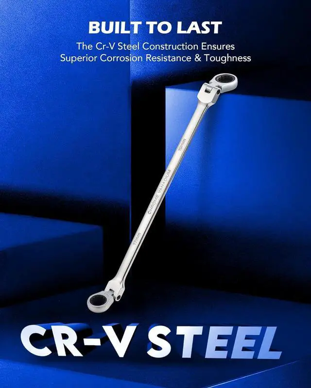 Alt view image 6 of 7 - 6-Piece Ratcheting Wrench Set, Metric 8-19 mm Flex Head Ratcheting Wrench Set, Extra Long Ratchet Wrench Set with 72 Tooth Gear & Double Box End