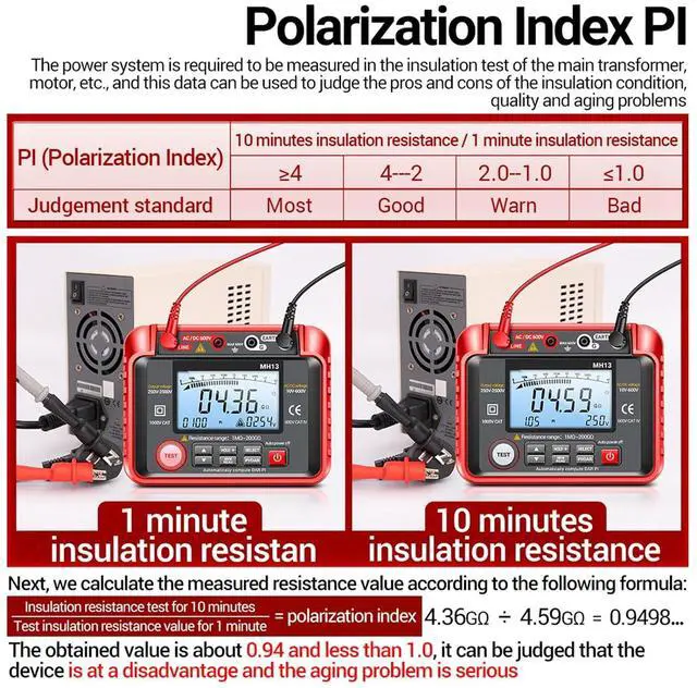 Alt view image 3 of 7 - MH13 250V-2500V Digital Insulation Resistance Tester 1M-200G Megger Megohm Testing Meter Auto Range 2000 Counts LCD Display 10V~600V AC/DC Voltmeter with 100 Data Storage