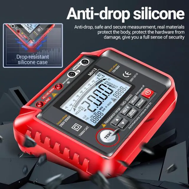 Alt view image 4 of 7 - MH13 250V-2500V Digital Insulation Resistance Tester 1M-200G Megger Megohm Testing Meter Auto Range 2000 Counts LCD Display 10V~600V AC/DC Voltmeter with 100 Data Storage