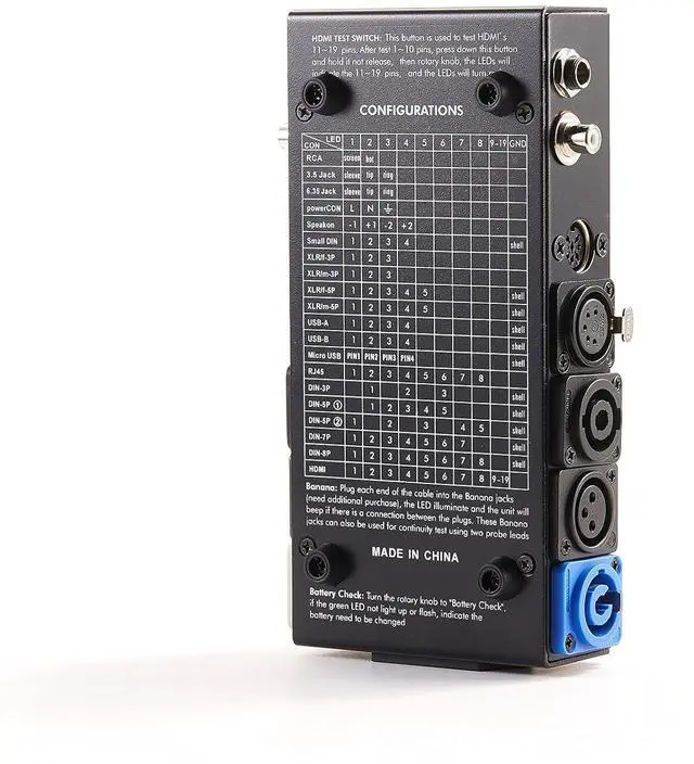 Alt view image 7 of 7 - 15-Plug Audio Cable Tester Line Finder Black 15-in-1 Cables Checker 10-Way Switch Wire Tracker with LED Indicators, Rectangular