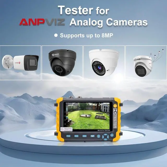 Alt view image 2 of 7 - Anpviz 5 Inch 4 in 1 CCTV Monitor Tester, AHD/TVI/CVI/CVBS Coaxial Analog Video CCTV Tester, UTP/PTZ Cable Test for 1080P/3MP/4MP/5MP/8MP Analog Security Camera, VGA DC12V Output Camera