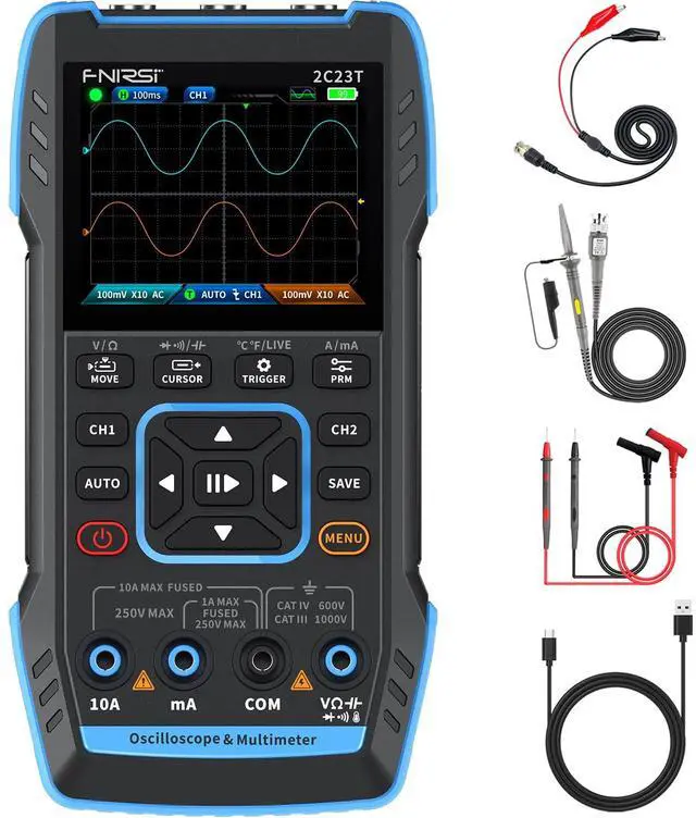 Main image of 2C23T 3 in 1 Handheld Oscilloscope Multimeter DDS Generator, 2 Channels, 10MHz Bandwidth, 50MSa/s Sampling Rate, 10000 Counts, Voltage, Current, Capacitor, Resistor, Diode Test