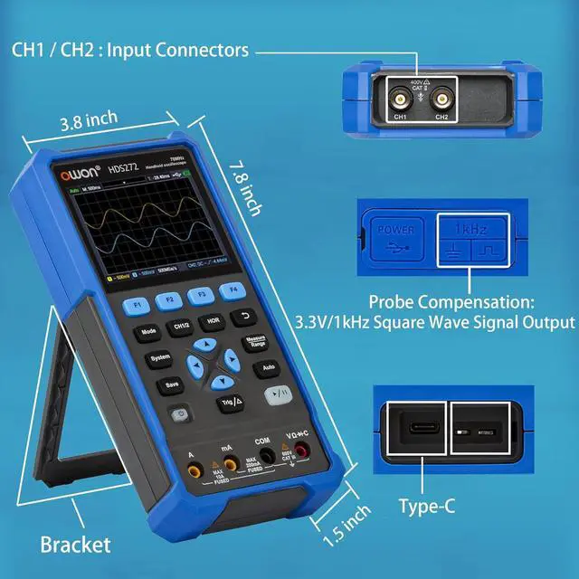 Alt view image 3 of 6 - HDS272 Oscilloscope, 70MHz Bandwidth Dual Channel Oscilloscope Multiumeter, 2 in 1 Function 20,000 Counts Multiumeter 3.5" LCD for Electronic Measurement Circuit Design, Test, Repair