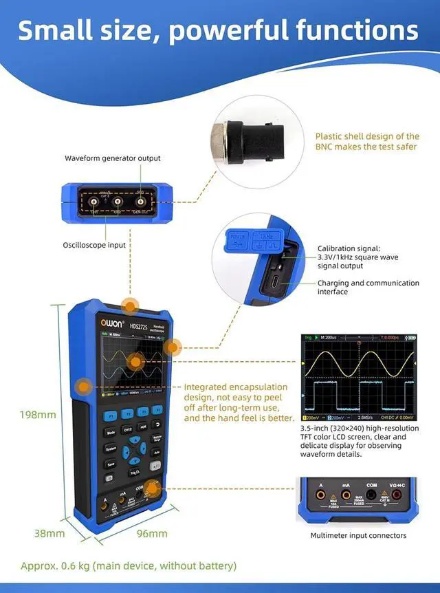 Alt view image 6 of 6 - HDS272S Oscilloscope, Handheld Oscilloscope Multiumeter 70MHz Bandwidth 3 in 1 Portable Waveform Generator with 3.5" LCD for Automobile Maintenance, Electronic Measurement