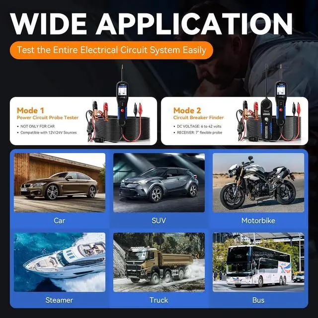 Alt view image 6 of 7 - V200 Pro Automotive Power Circuit Probe Tester Breaker Finder Tool, 12/24V Electrical Open Short Circuit Finder, Wire Tracer, AC/DC Trailer Relay Fuse Test for 99% Cars