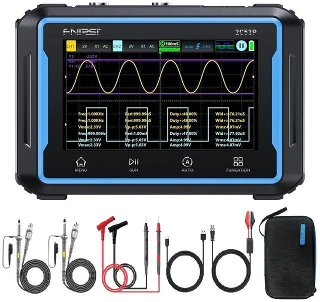 Main image of FNRSI 2C53P Plus Upgraded with Carrying CASE 3in1 Oscilloscope/Multimeter/DDS Signal Generator Tablet Touch Screen Portable Digital Automotive Oscilloscope 2 Channel 50MHz Bandwidth 250Ms/S Counts
