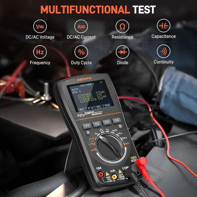 Alt view image 4 of 7 - Handheld Oscilloscope Multimeter, 2 in 1 Portable Digital Oscilloscope Multimeter 10Mhz Bandwidth, 50MSa/s Sampling Rate, 6000 Counts, Automotive Multimeter Oscilloscope