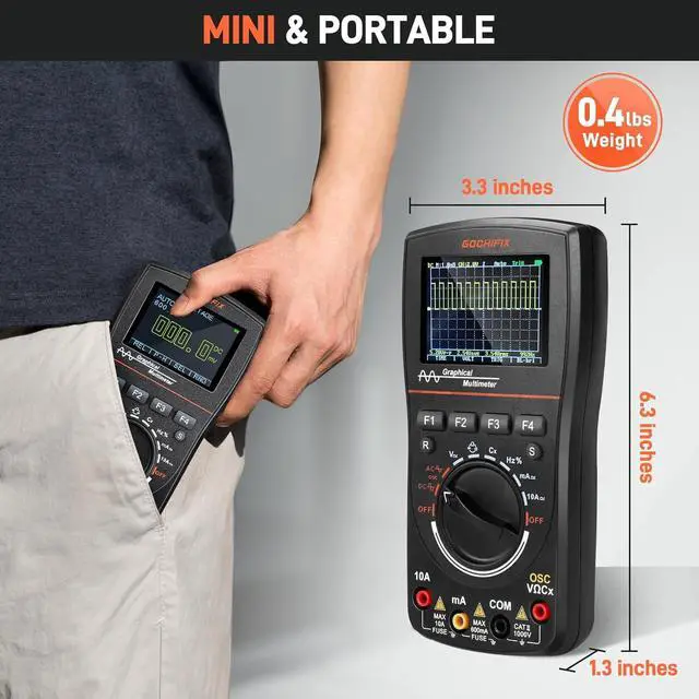 Alt view image 6 of 7 - Handheld Oscilloscope Multimeter, 2 in 1 Portable Digital Oscilloscope Multimeter 10Mhz Bandwidth, 50MSa/s Sampling Rate, 6000 Counts, Automotive Multimeter Oscilloscope