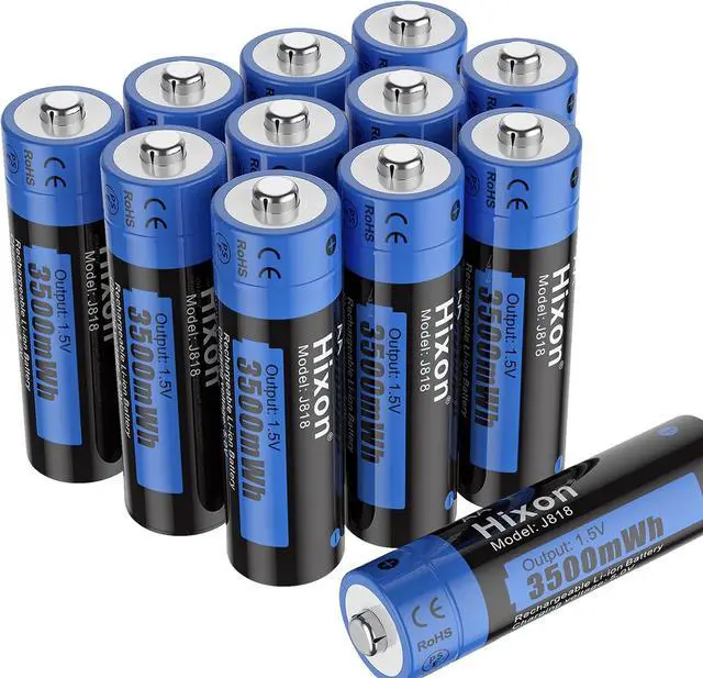 Main image of 1.5V AA Rechargeable Lithium Batteries, 3500mWh High Capacity Double AA Battery,Full Recharged 12-Pack for Household Device,1600Cycle,Max 3A Discharge-Charger Not Included