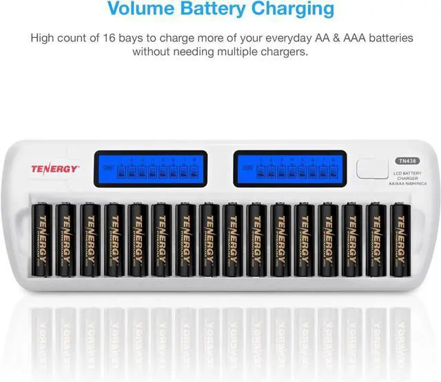 Alt view image 5 of 7 - 16 Pack Premium Pro AA Rechargeable Batteries and TN438 16 Bay Battery Charger, Bulk Quantity Rechargeable AA Power