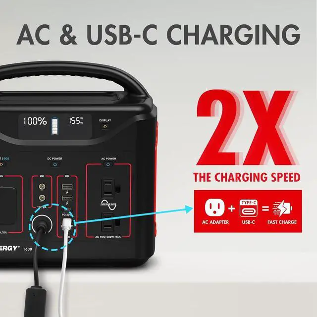 Alt view image 6 of 7 - T600 Portable Power Station, 600Wh Battery, 3x 500W (Peak 1000W) AC Outlets, USB type C PD 100W, Solar Ready Mobile Power for Outdoors Camping Vans, RV, Emergency Backup