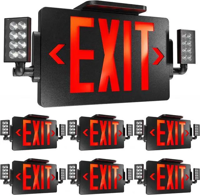 Main image of Sunco 6 Pack Black Exit Signs With Emergency Lights, Two Adjustable LED Lights, 94V-0 Fire Resistant, Backup Battery, 120-277V, Wall Or Ceiling Mount, Commercial Grade UL.