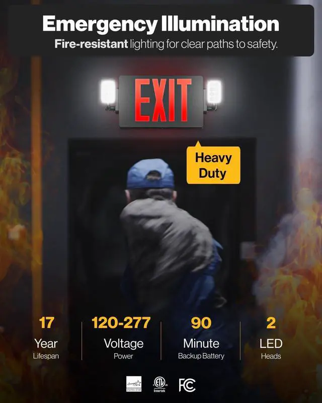 Alt view image 2 of 7 - Sunco 6 Pack Black Exit Signs With Emergency Lights, Two Adjustable LED Lights, 94V-0 Fire Resistant, Backup Battery, 120-277V, Wall Or Ceiling Mount, Commercial Grade UL.