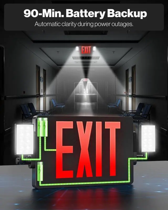 Alt view image 4 of 7 - Sunco 6 Pack Black Exit Signs With Emergency Lights, Two Adjustable LED Lights, 94V-0 Fire Resistant, Backup Battery, 120-277V, Wall Or Ceiling Mount, Commercial Grade UL.