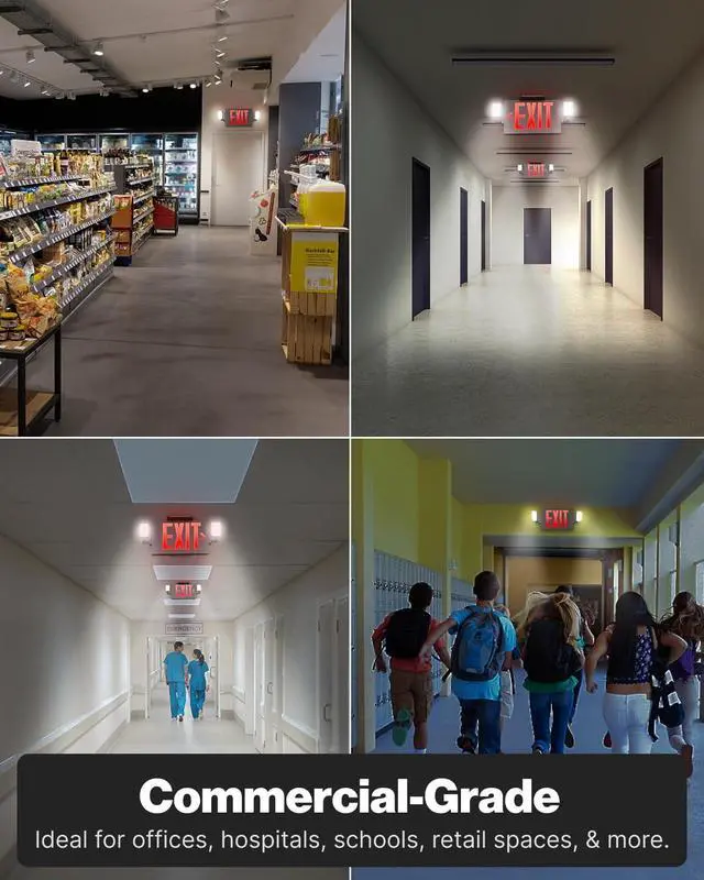 Alt view image 7 of 7 - Sunco 6 Pack Black Exit Signs With Emergency Lights, Two Adjustable LED Lights, 94V-0 Fire Resistant, Backup Battery, 120-277V, Wall Or Ceiling Mount, Commercial Grade UL.