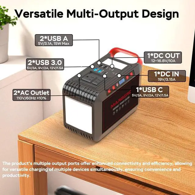 Alt view image 2 of 7 - Portable Power Station 300W 237Wh Camping Solar Generator Backup Lithium Battery with Pure Sine Wave 110V AC Outlet, USB C, USB A, DC for Outdoors Camping CPAP Home Blackout Emergency