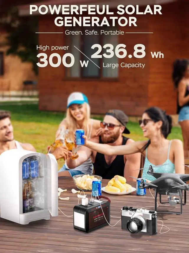 Alt view image 7 of 7 - Portable Power Station 300W 237Wh Camping Solar Generator Backup Lithium Battery with Pure Sine Wave 110V AC Outlet, USB C, USB A, DC for Outdoors Camping CPAP Home Blackout Emergency