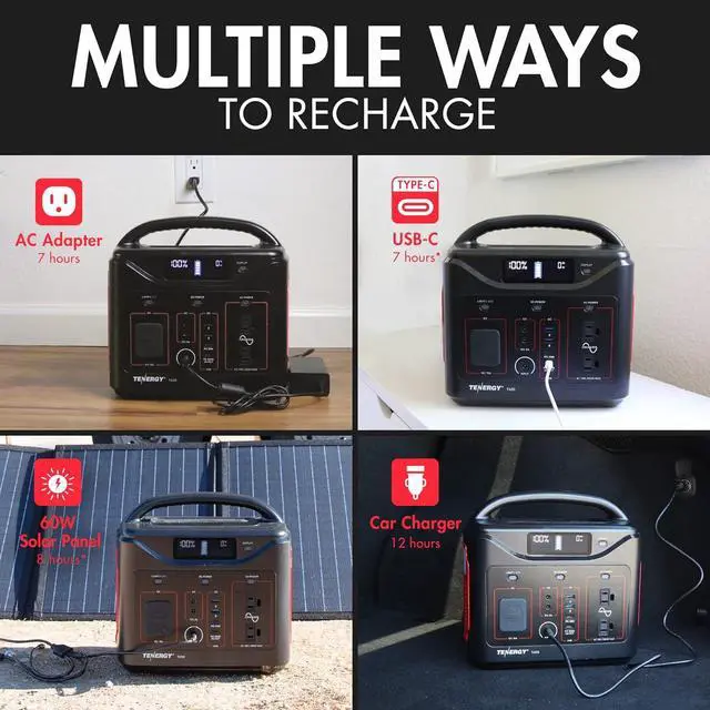 Alt view image 5 of 7 - T600 Portable Power Station, 600Wh Battery, 3x 500W (Peak 1000W) AC Outlets, USB type C PD 100W, Solar Ready Mobile Power for Outdoors Camping Vans, RV, Emergency Backup