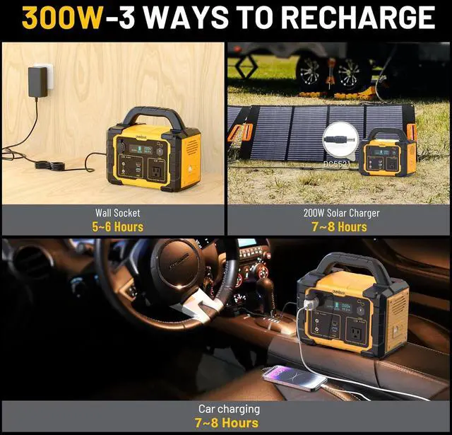 Alt view image 5 of 7 - 300W Portable Power Station, 294Wh Backup Lithium Battery, 120V/300W AC Outlet, Solar Generator for Home, RV, Outdoor, Camping and Emergencies Use