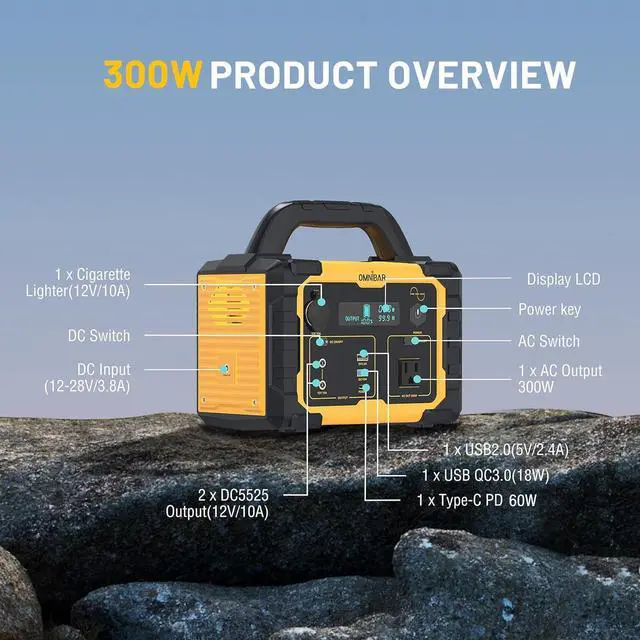 Alt view image 6 of 7 - 300W Portable Power Station, 294Wh Backup Lithium Battery, 120V/300W AC Outlet, Solar Generator for Home, RV, Outdoor, Camping and Emergencies Use