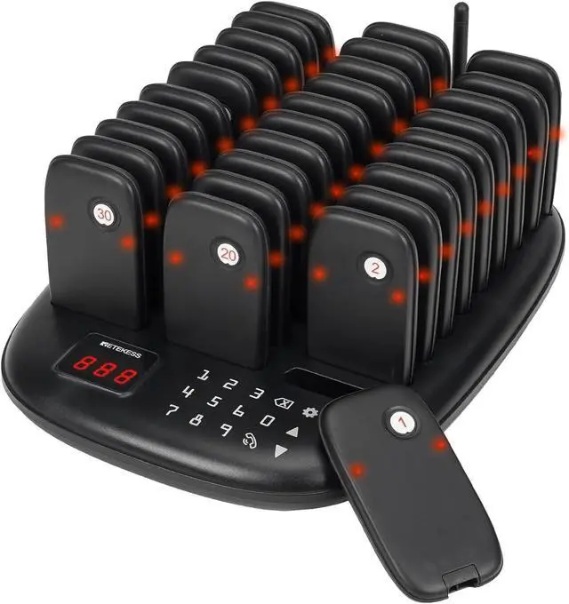Main image of TD175P Restaurant Pager System Buzzers, Pagers for Restaurants, 3280 ft, Set with Vibration, Flashing and Buzzer, 30 Order Buzzers for Restaurant, Food Court, Firms