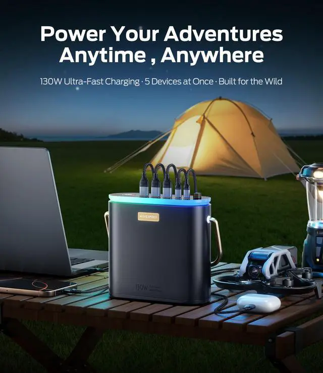 Alt view image 3 of 7 - 2025 Upgrade 80,000mAh Power Bank 130W Portable Power Station with Digital Display, Lighting, USB C 5-Port Support Solar Recharge for Outdoor Camping,Laptop,Emergency Backup(296Wh)