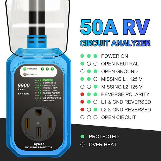 Alt view image 2 of 7 - RV Surge Protector 50 Amp Waterproof, RV Circuit Analyzer with Full Electrical Protection, Power Plug Adapter Protectors for 50amp Camper Travel Trailer Accessories