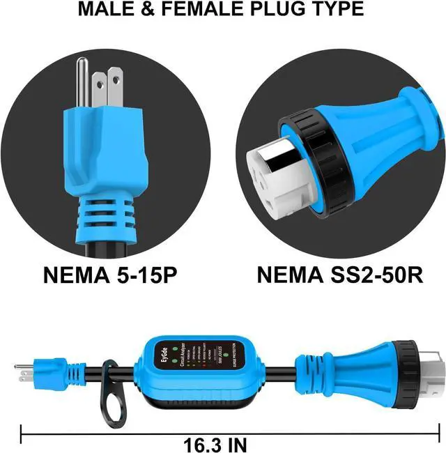 Alt view image 2 of 7 - 50 Amp to 110V RV Adapter with Surge Protector 5000J, 15Amp to 50Amp RV Power Adapter with Twist Lock, Circuit Analyzer Power Guard for Camper