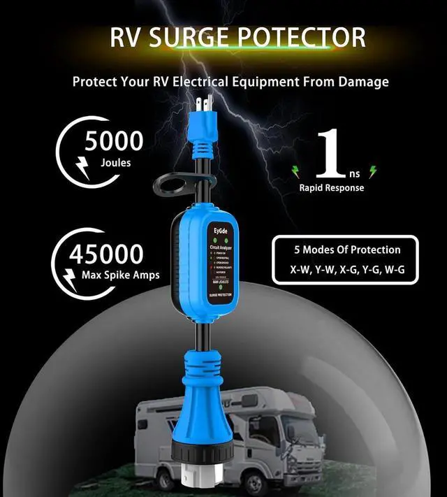 Alt view image 4 of 7 - 50 Amp to 110V RV Adapter with Surge Protector 5000J, 15Amp to 50Amp RV Power Adapter with Twist Lock, Circuit Analyzer Power Guard for Camper
