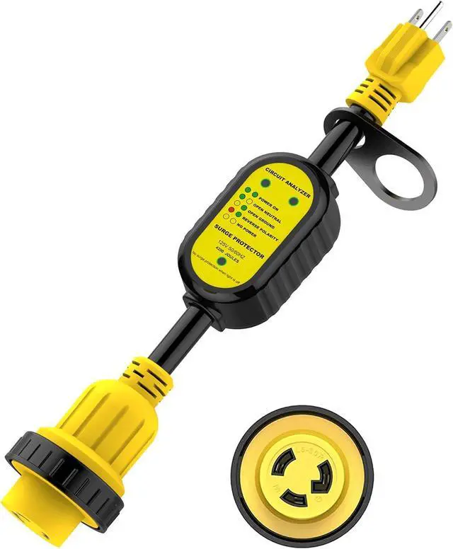 Alt view image 2 of 7 - 15 Amp to 30 Amp Adapter with Locking Connector + 30 Amp RV Surge Protector Circuit Analyzer Power Guard with Surge Protection for Camper Travel Trailer