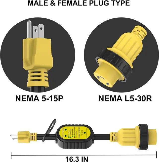 Alt view image 4 of 7 - 15 Amp to 30 Amp Adapter with Locking Connector + 30 Amp RV Surge Protector Circuit Analyzer Power Guard with Surge Protection for Camper Travel Trailer