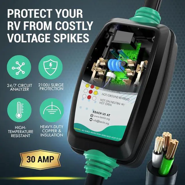 Alt view image 2 of 6 - 30 Amp RV Surge Protector | 30 Amp Surge Protector for RV w/Voltage Protection | Camper Surge Protector 30 Amp w/Built-in Circuit Analyzer | Protect Your RV with 30amp Surge Protector!