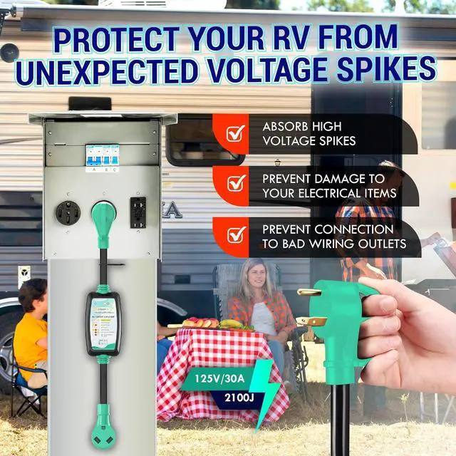 Alt view image 5 of 6 - 30 Amp RV Surge Protector | 30 Amp Surge Protector for RV w/Voltage Protection | Camper Surge Protector 30 Amp w/Built-in Circuit Analyzer | Protect Your RV with 30amp Surge Protector!